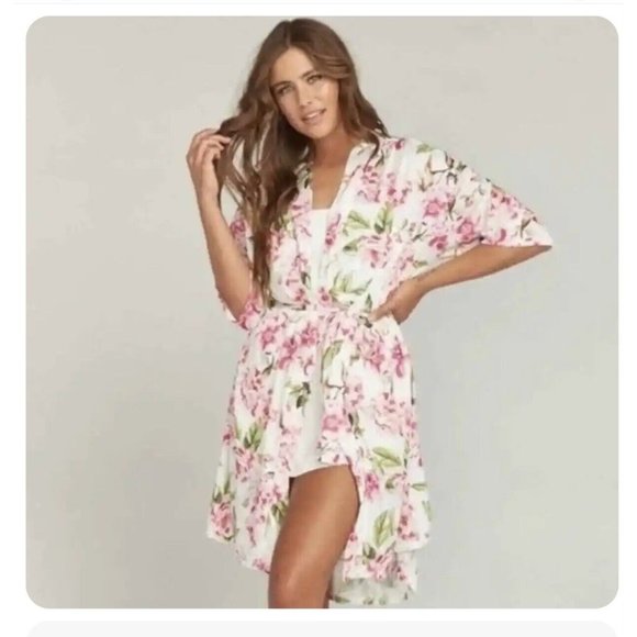 Show Me Your Mumu Pink Floral Intimate Robe Kimono Women Size One Size Belt - Picture 5 of 12